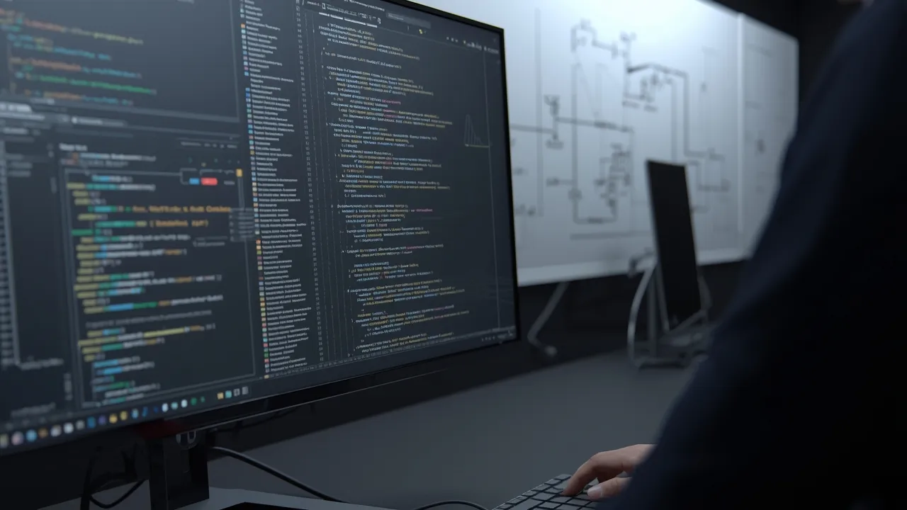 ia a close up of a software engineers workspace sho